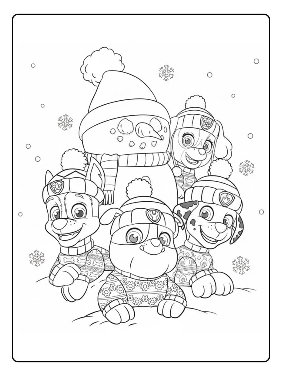 Paw Patrol Weihnachten Ausmalbilder Chase mit Nikolausmütze und Schellen