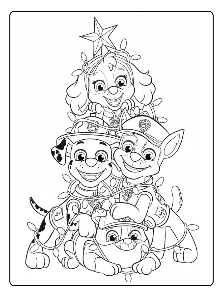 Paw Patrol Weihnachten Ausmalbilder Die Fellfreunde als Weihnachtsbaum