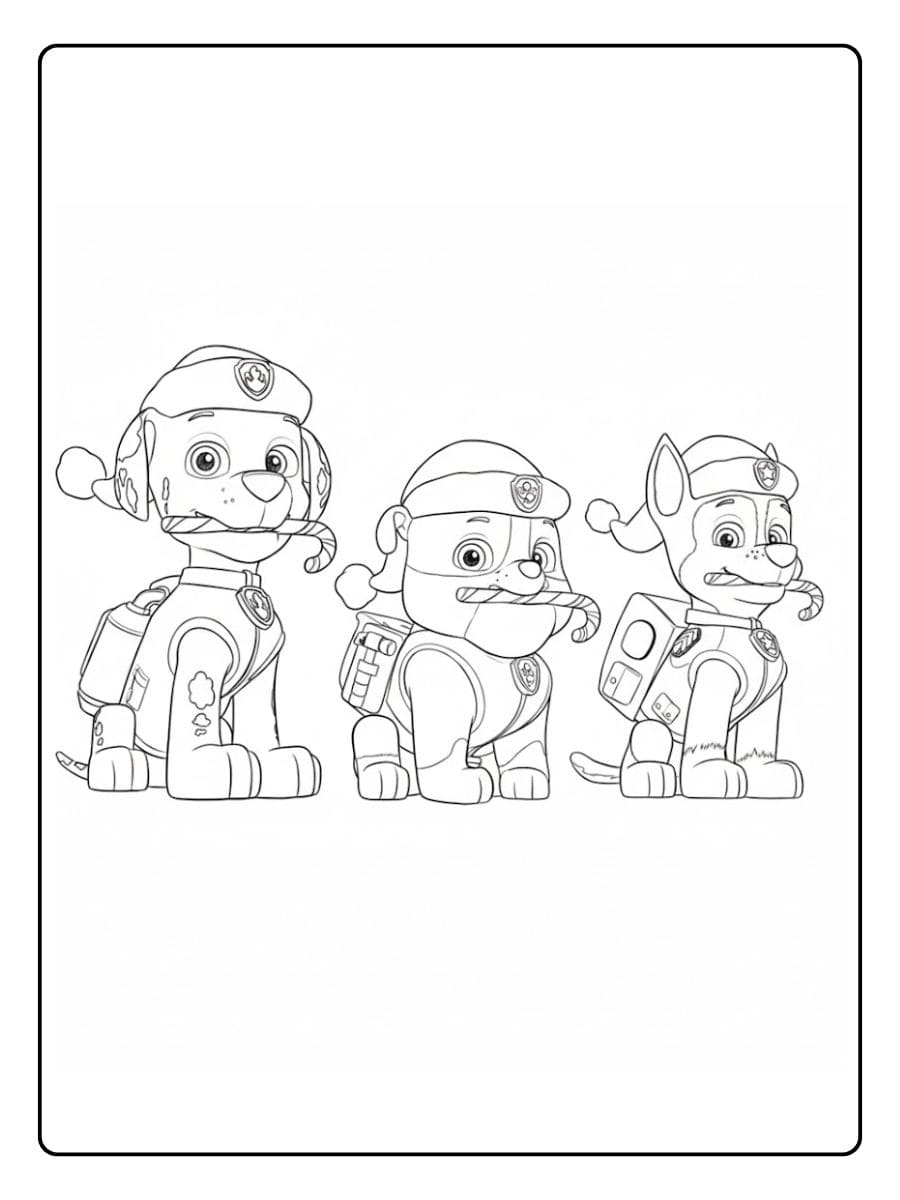 Paw Patrol Weihnachten Ausmalbilder Einfache Skizze von Chase mit Zuckerstange in einem Weihnachtsstrumpf