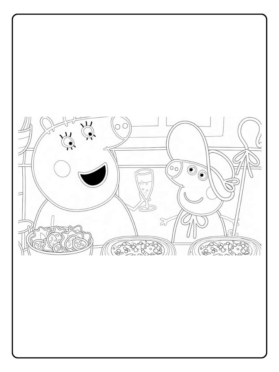 Peppa Wutz Ausmalbild beim Kochen in der Küche