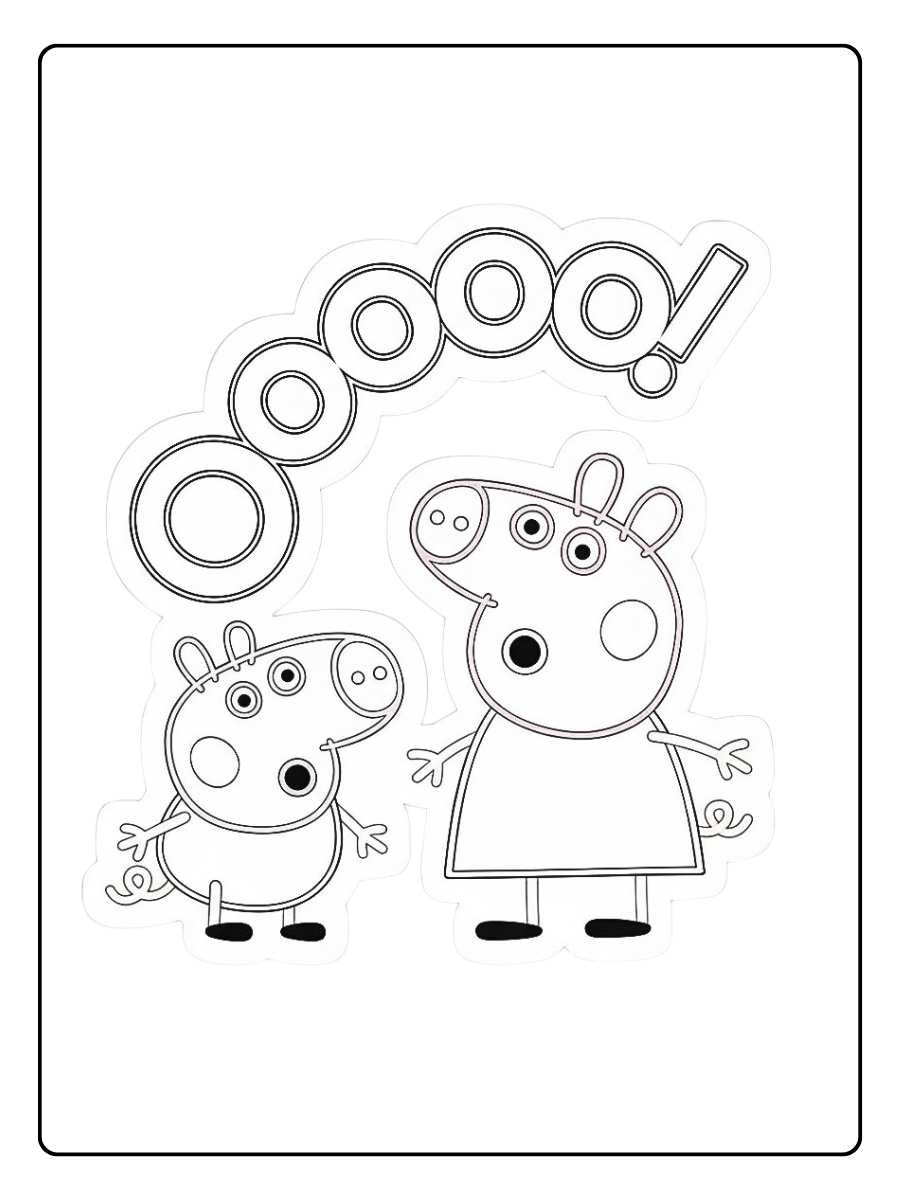 Peppa Wutz Ausmalbild mit Freunden Schriftzug Oooops