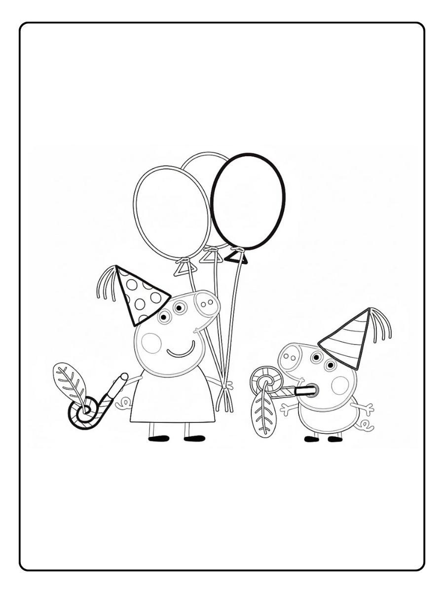 Peppa Wutz Ausmalbild mit Luftballons auf einer Party