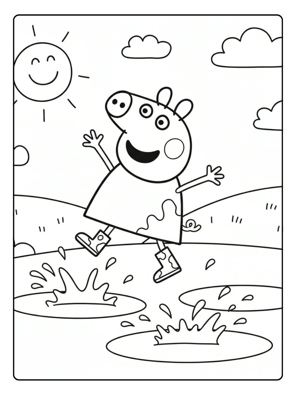 Peppa Wutz Ausmalbild – Peppa springt fröhlich in Pfützen