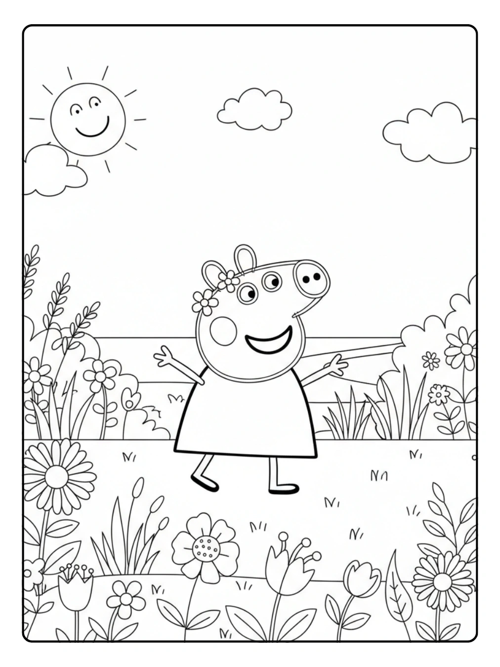 Peppa Wutz Ausmalbild – Peppa tanzt im Garten