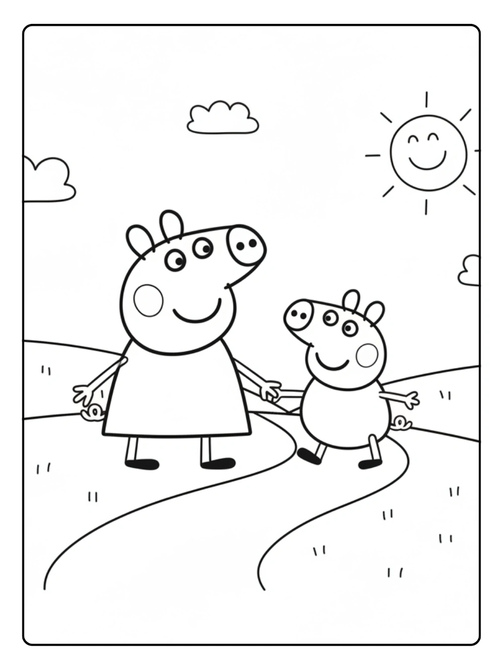 Peppa Wutz Ausmalbild – Peppa und George gemeinsam unterwegs