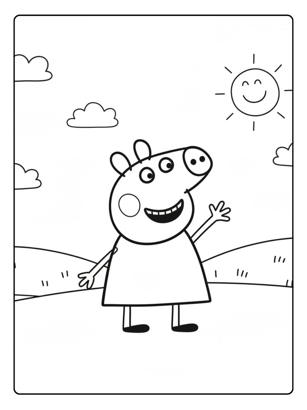 Peppa Wutz Ausmalbild – Peppa winkt mit großem Lächeln