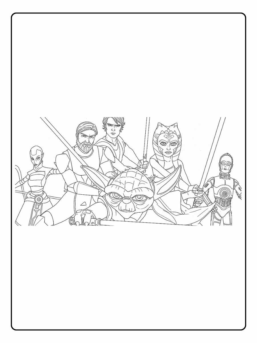 Star Wars Ausmalbilder Star Wars Helden in Gruppenillustration