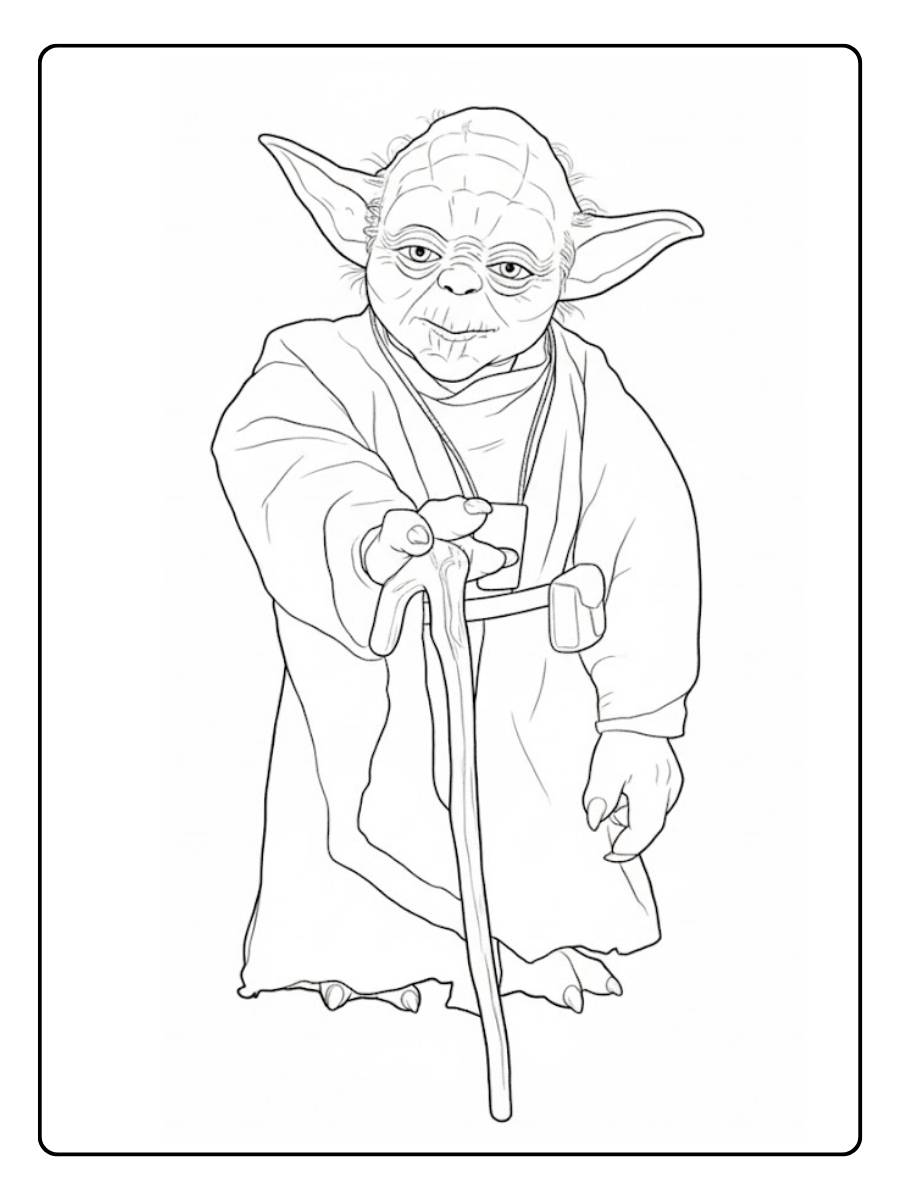 Star Wars Ausmalbilder Yoda mit Gehstock