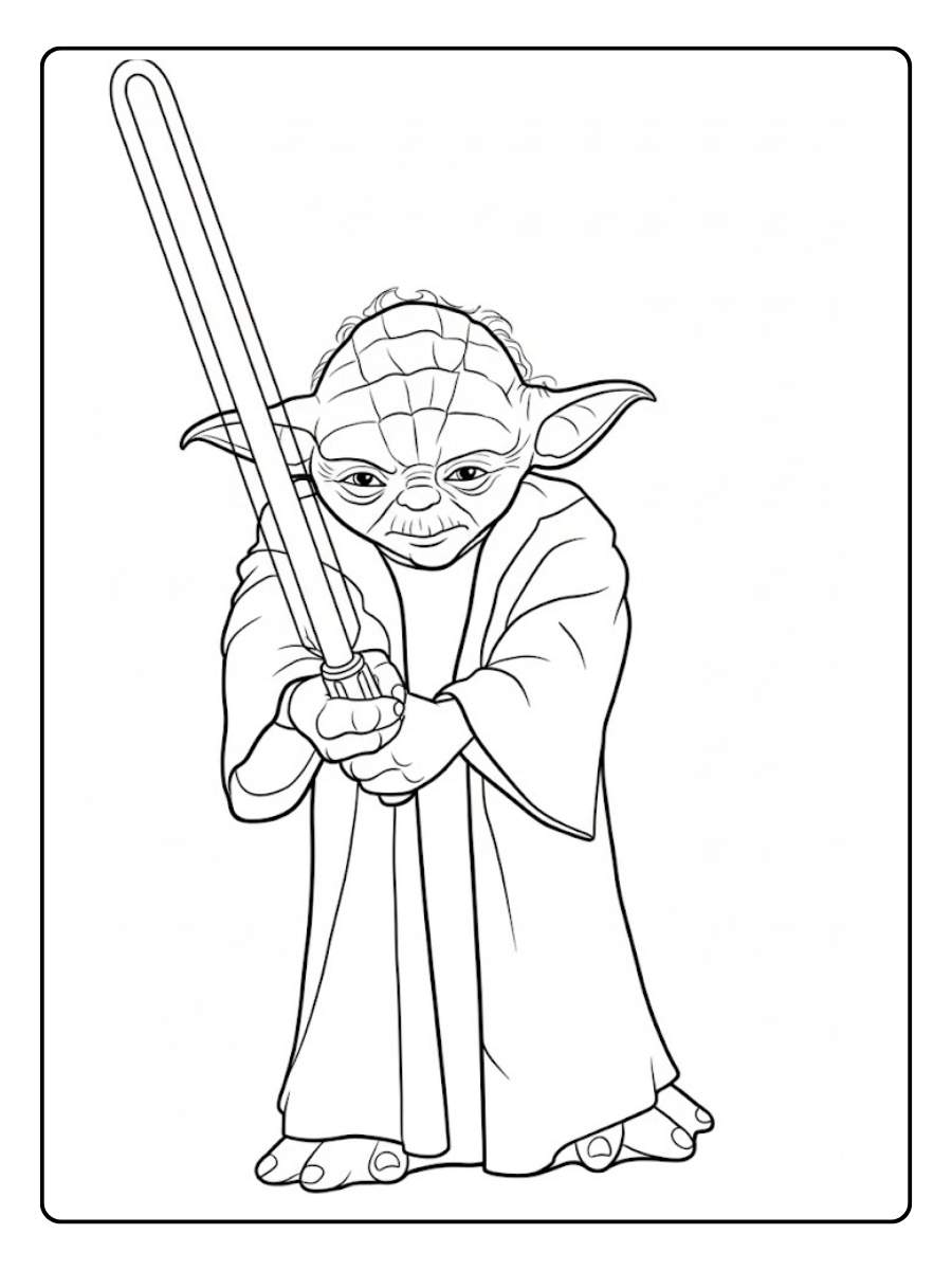 Star Wars Ausmalbilder Yoda mit erhobenem Lichtschwert