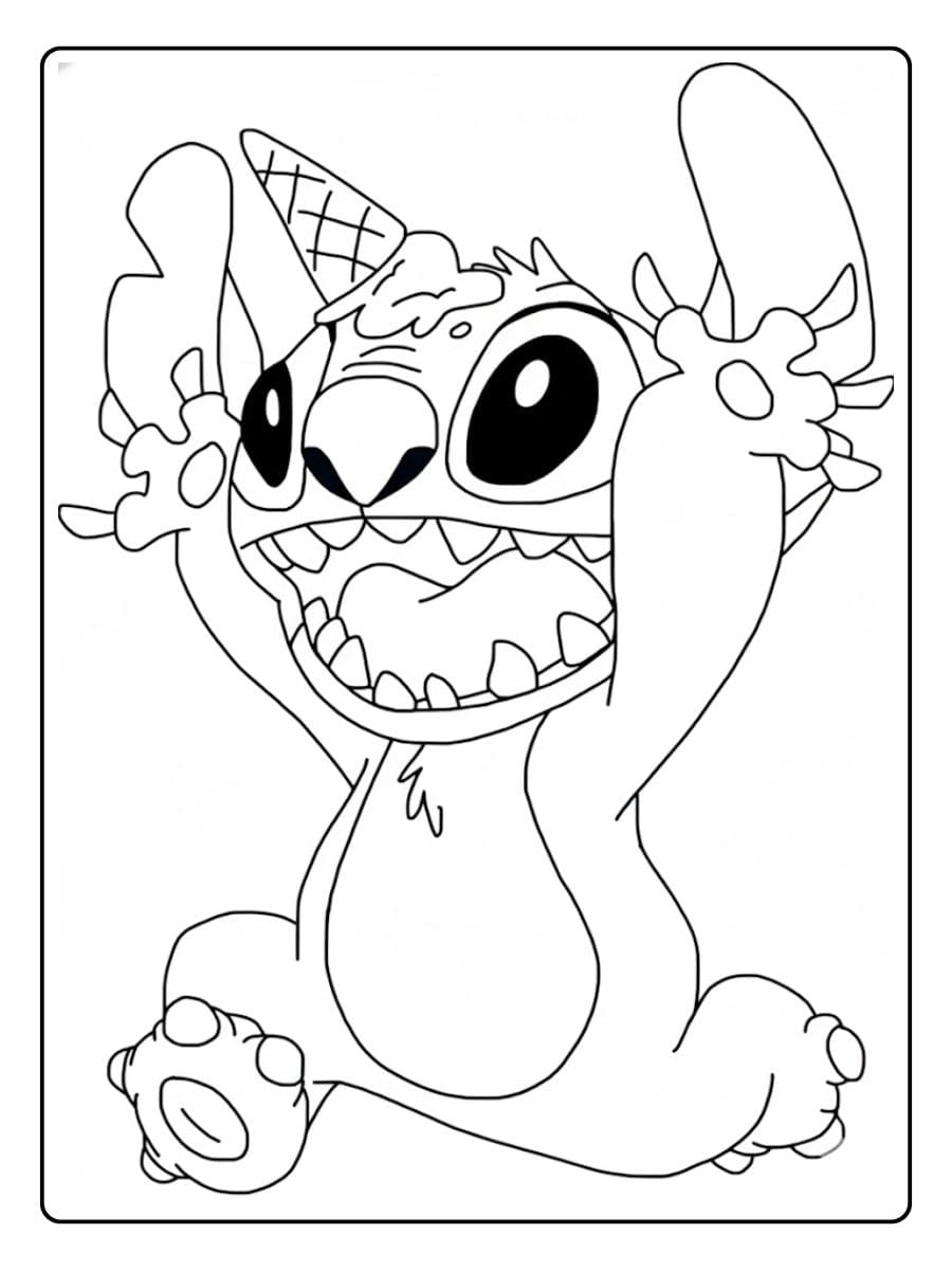 Stitch Ausmalbilder mit Eis auf dem Kopf