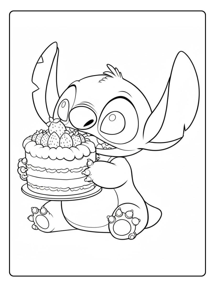 Stitch Ausmalbilder Stitch mit Erdbeertorte