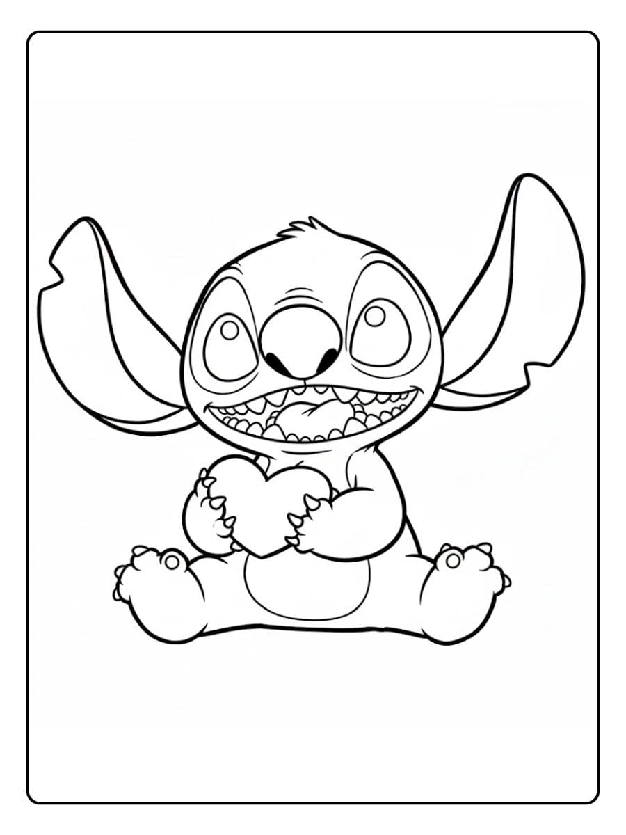 Stitch Ausmalbilder sitzend und lächelnd