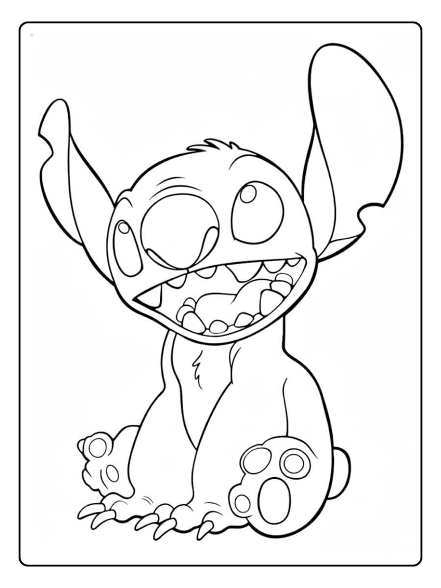 Stitch sitzt und zwinkert mit einem Auge.