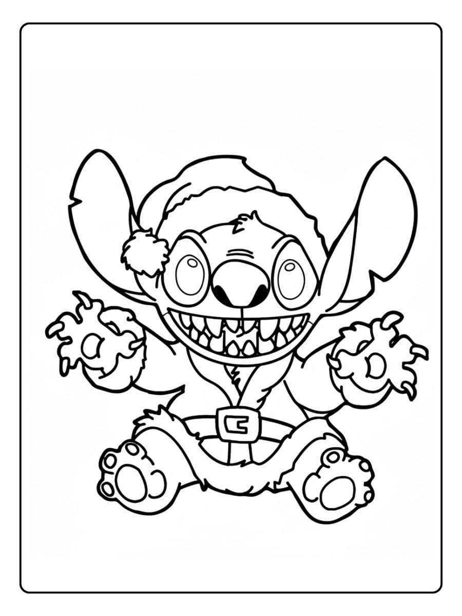 Stitch Ausmalbilder Weihnachten Fröhlicher Stitch im Weihnachtsmann Outfit