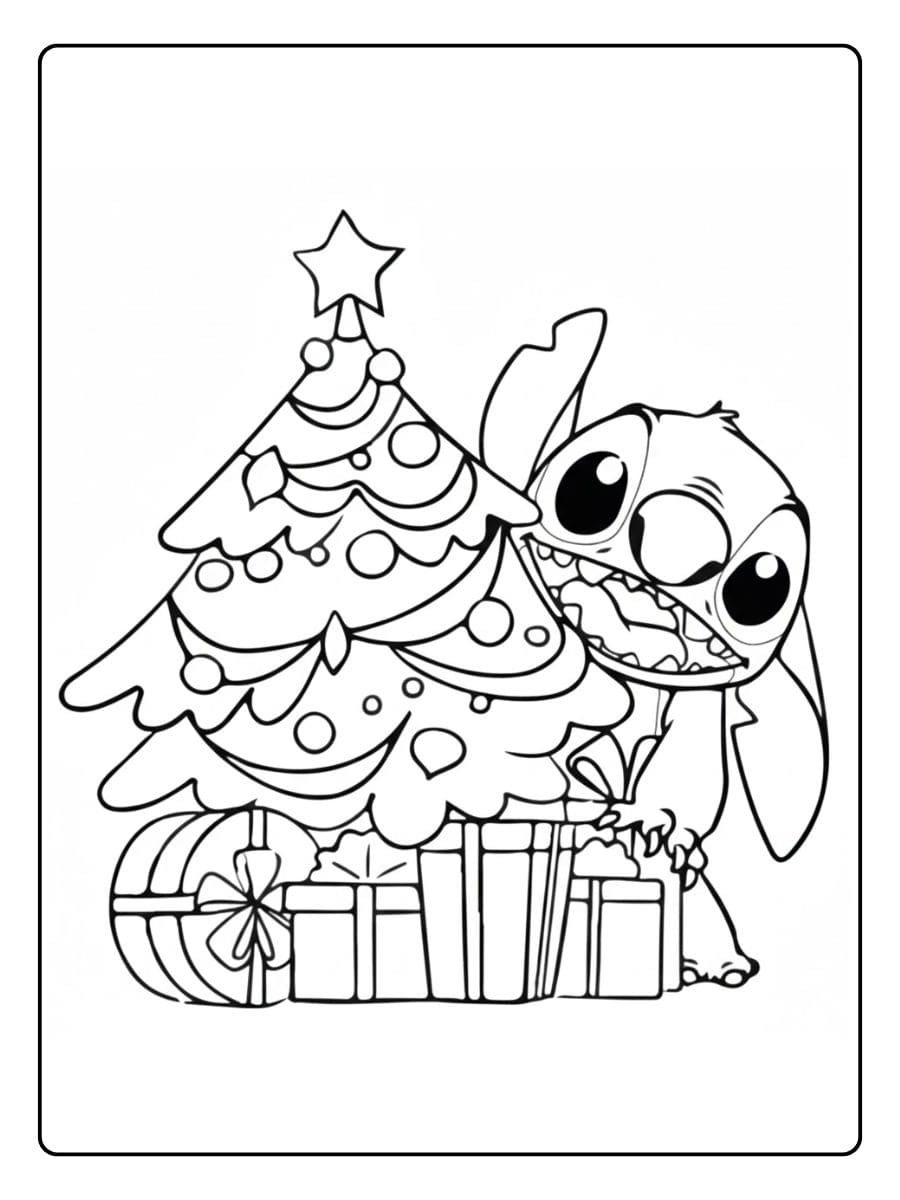 Stitch Ausmalbilder Weihnachten Fröhlicher Stitch mit Zuckerstange
