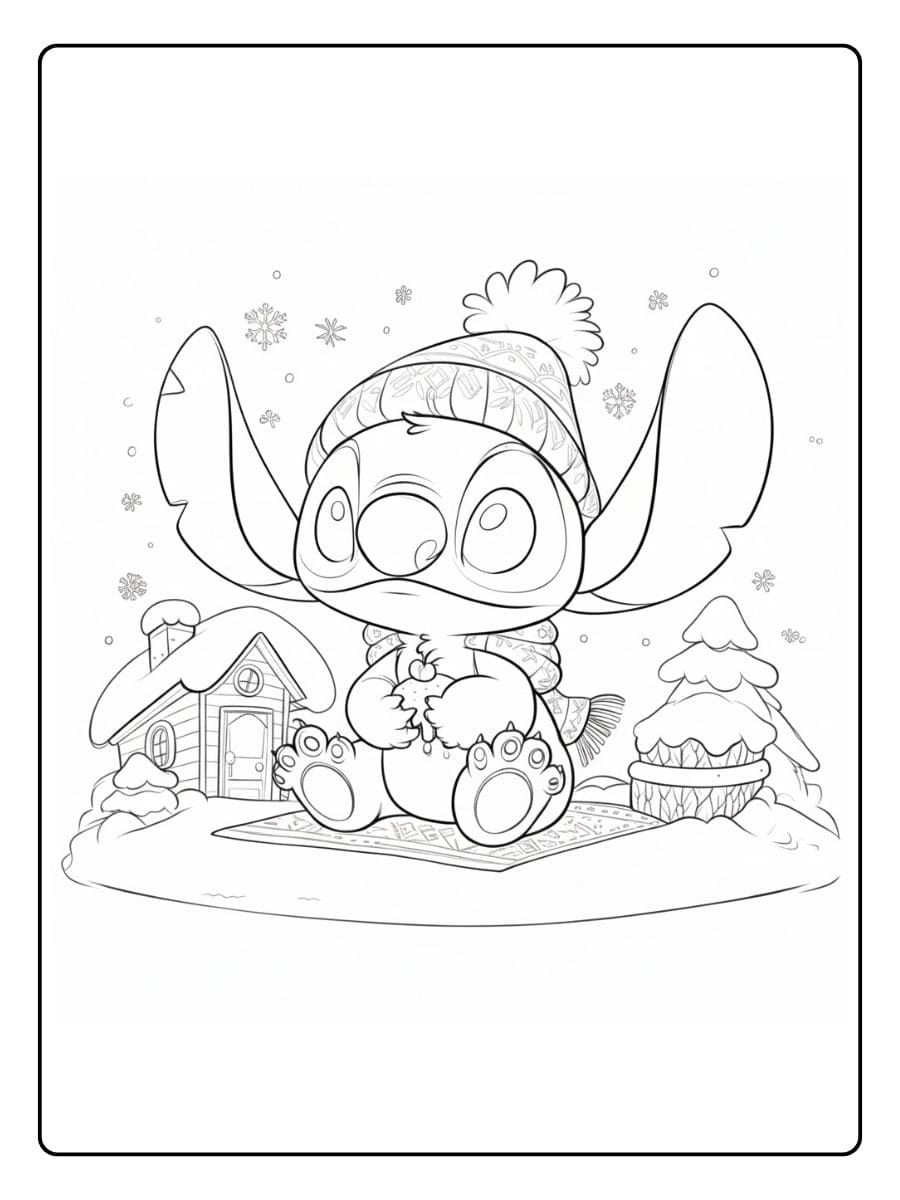Stitch Ausmalbilder Weihnachten Stitch als süßer Weihnachtself mit Geschenken