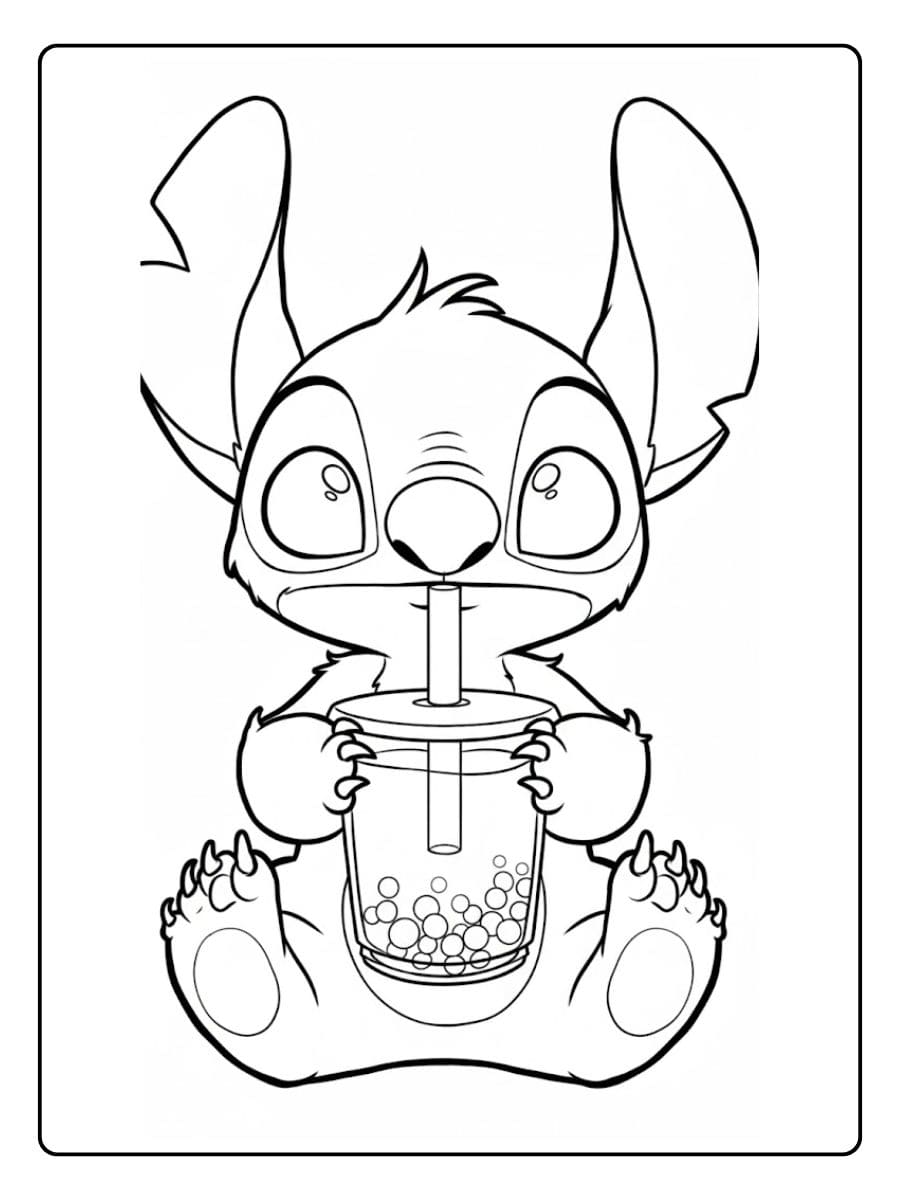 Stitch trinkt Bubble Tea Ausmalbilder Bubble Tea Stitch