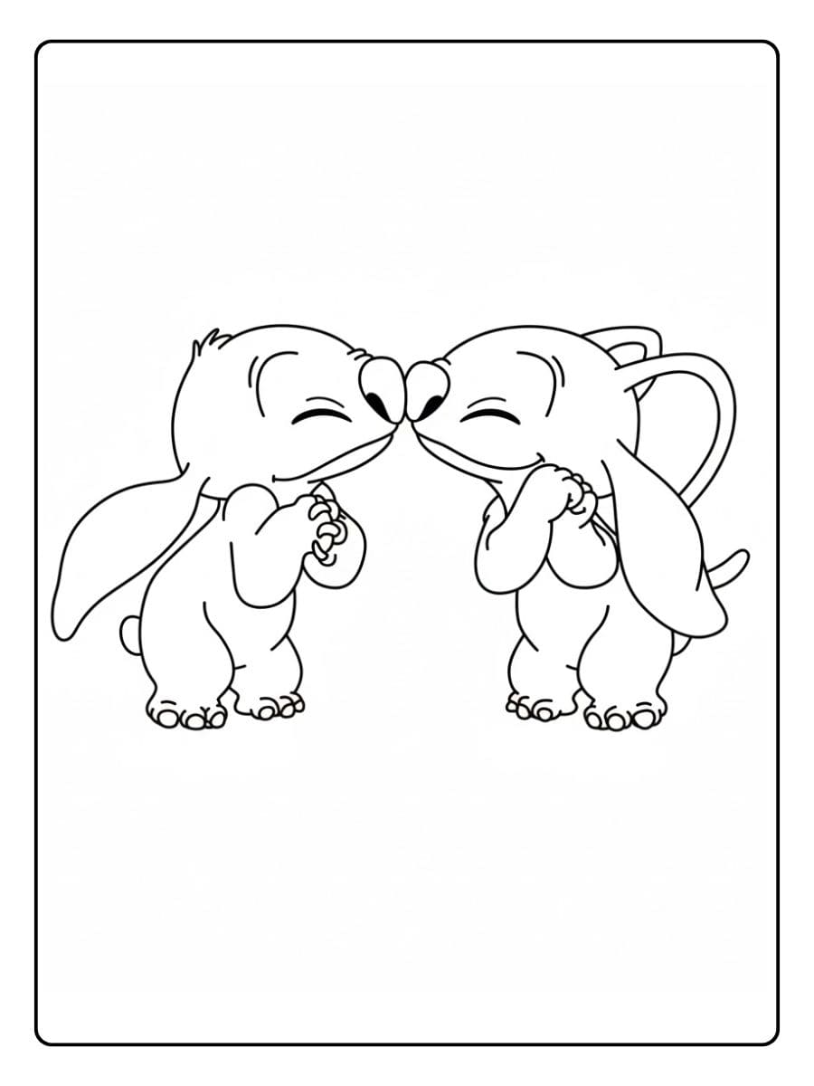 Stitch und Angel Ausmalbilder Süßer Kuss Moment