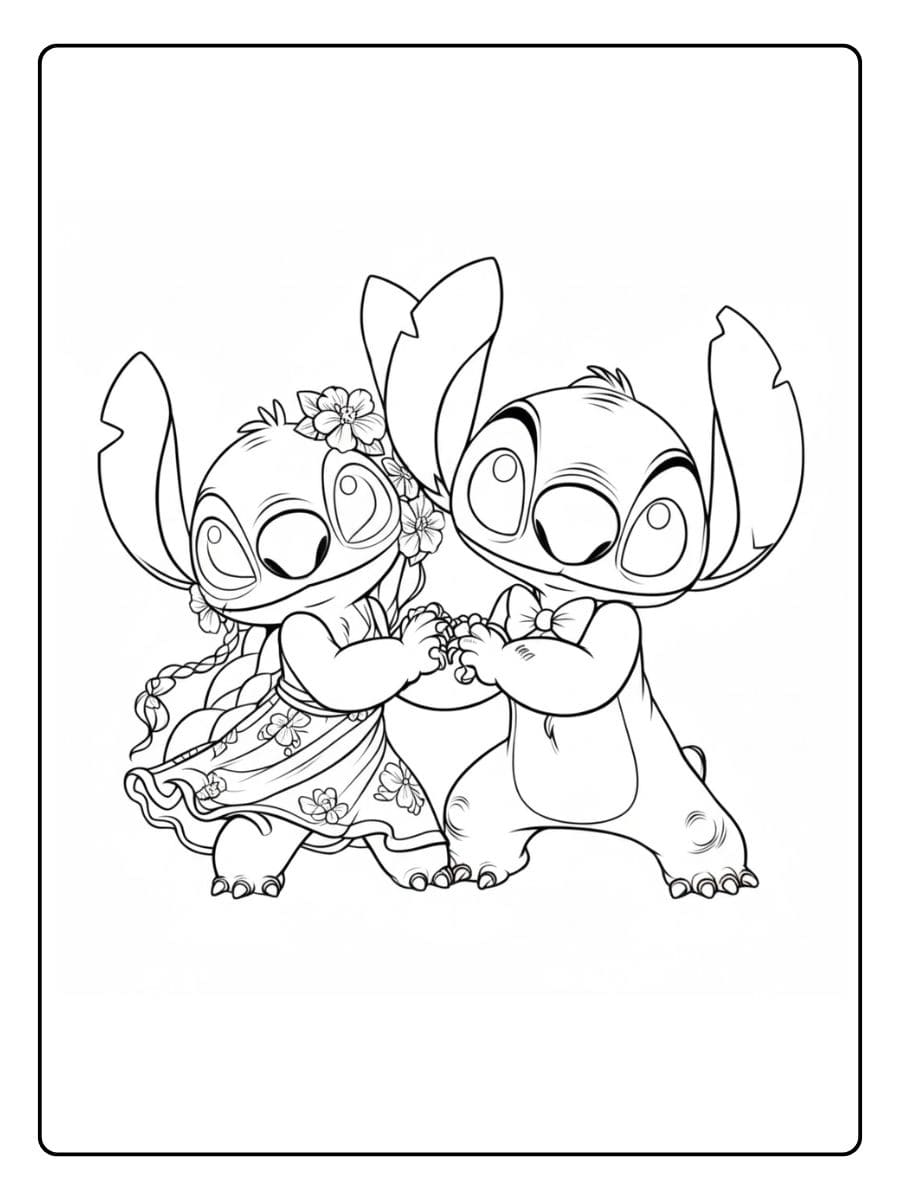 Stitch und Angel Ausmalbilder mit Lilo's Puppe