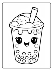 Süß Ausmalbilder Bubble Kawaii Tea