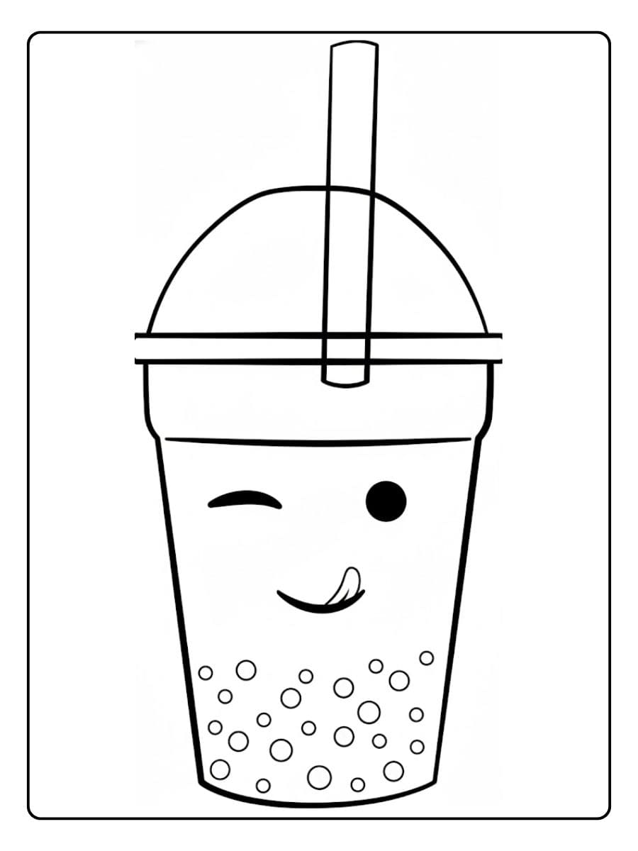 Süß Ausmalbilder Bubble Tea Einfache Skizze mit Smiley