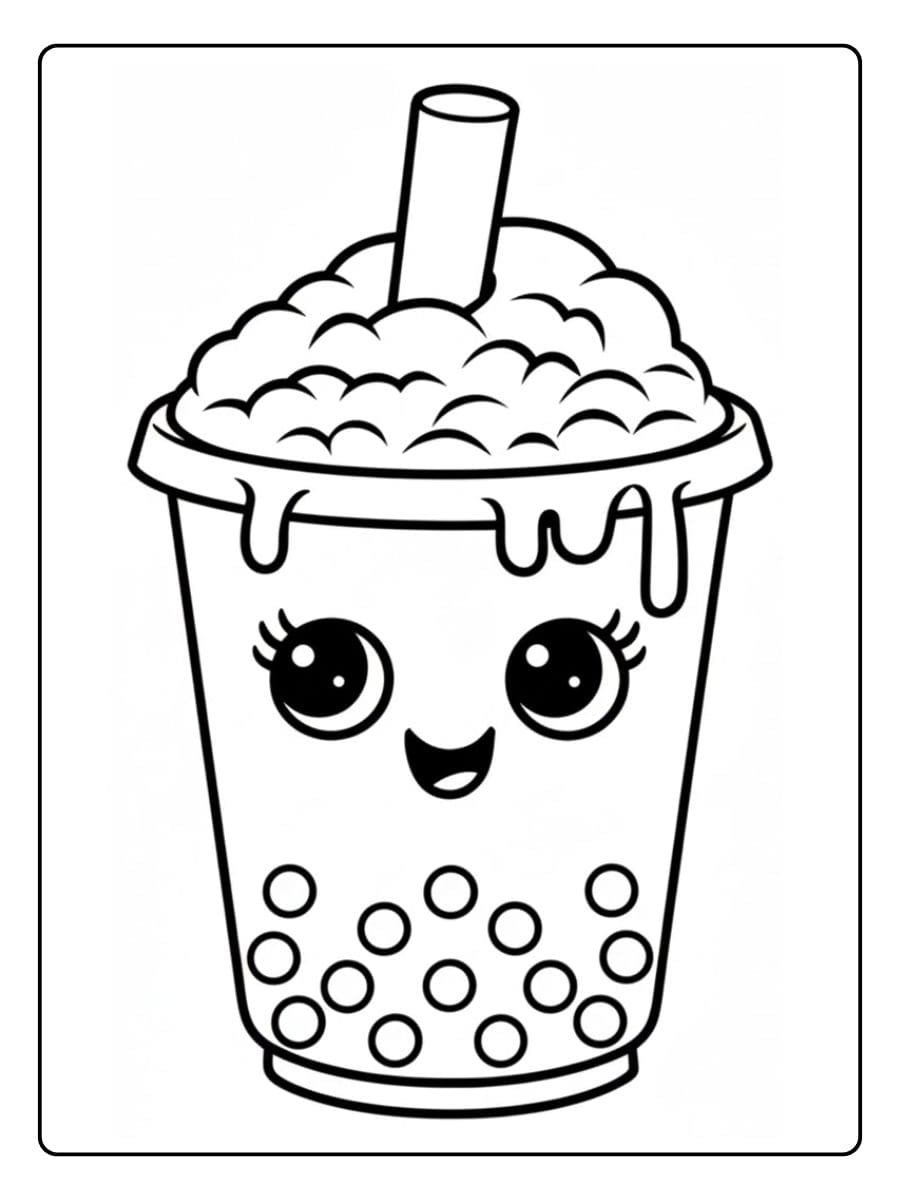 Süß Ausmalbilder Bubble Tea Einfache und dicke Linien