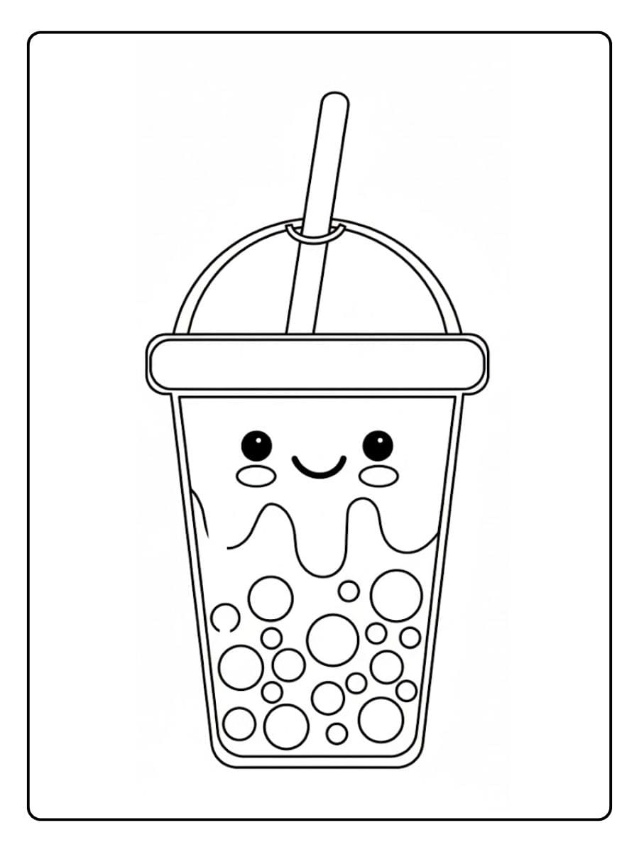 Süß Ausmalbilder Bubble Tea Kawaii Boba Drink Umriss