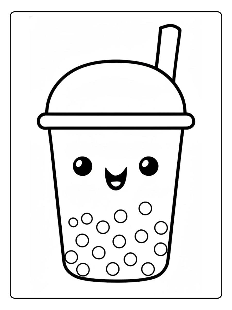 Süß Ausmalbilder Bubble Tea Kawaii Tasse Boba Tee Umriss