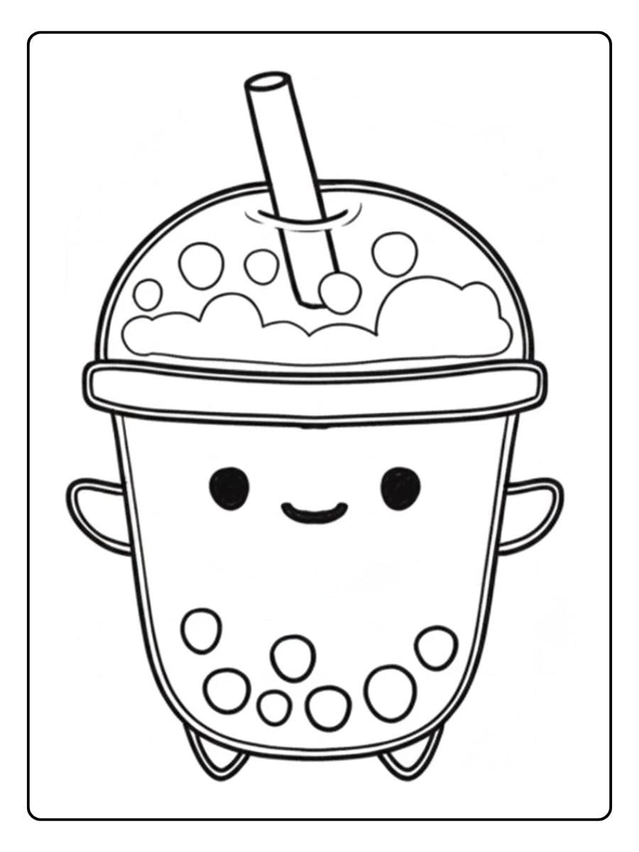 Süß Ausmalbilder Bubble Tea Kawaii Tasse