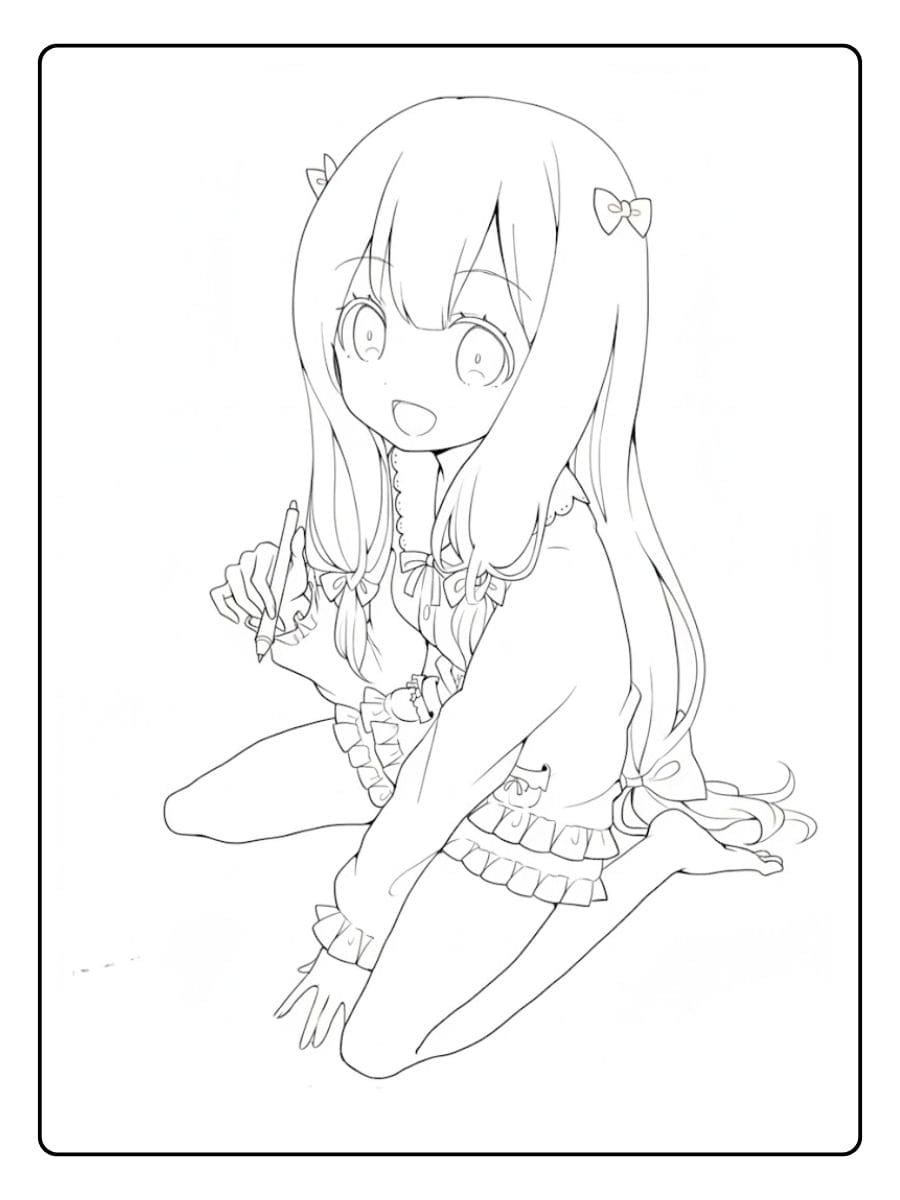 Süßes Anime Mädchen Malvorlage Kawaii Illustration zum Ausmalen