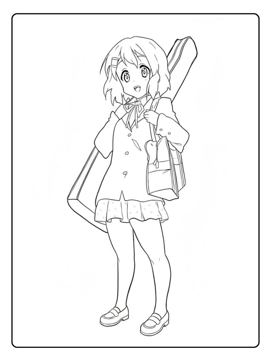Süßes Anime Mädchen mit Gitarrenkoffer Ausmalbild