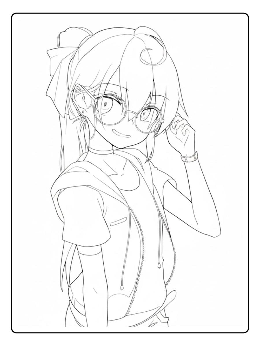 Süßes Anime Mädchen mit Kapuze Ausmalbild für Liebhaber von Kawaii