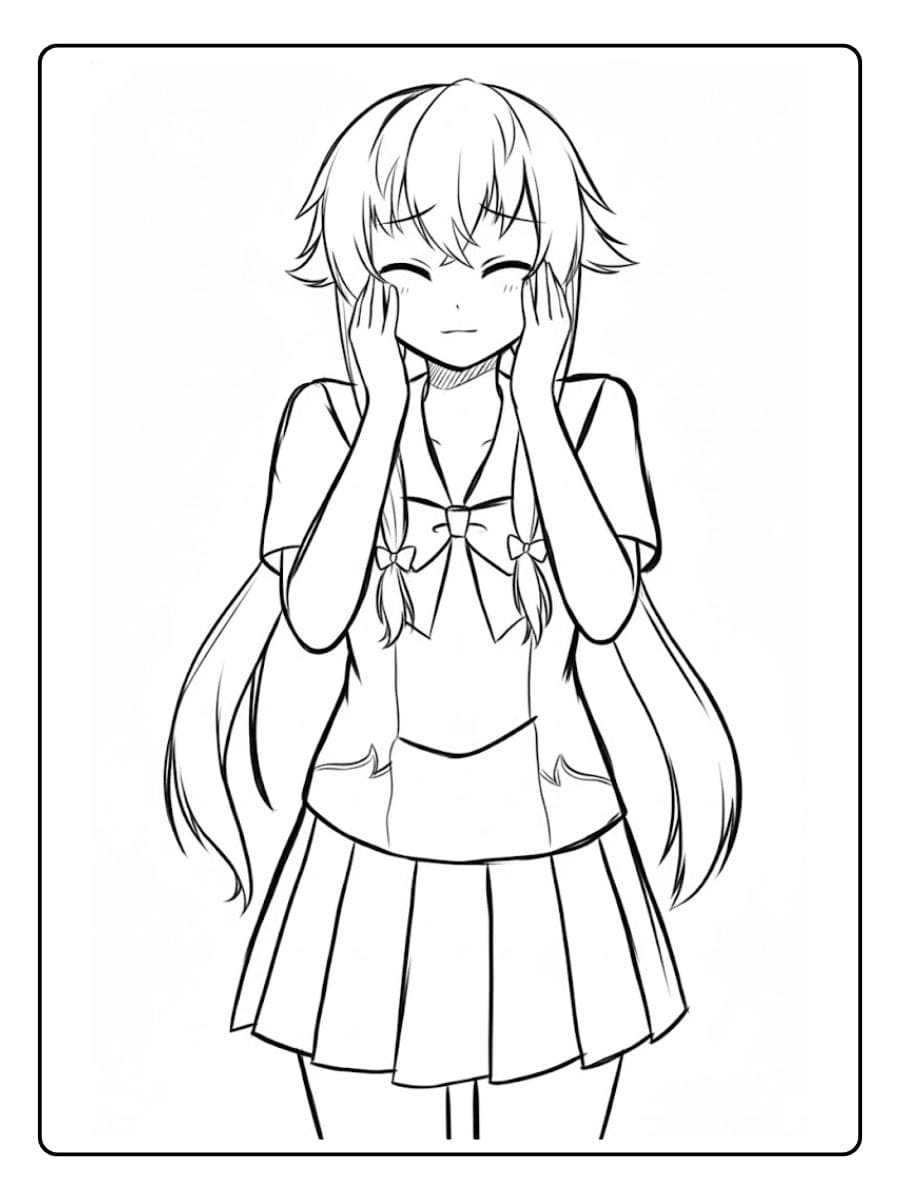 Süßes Anime Mädchen zum Ausmalen Einfache Schwarz Weiß Skizze