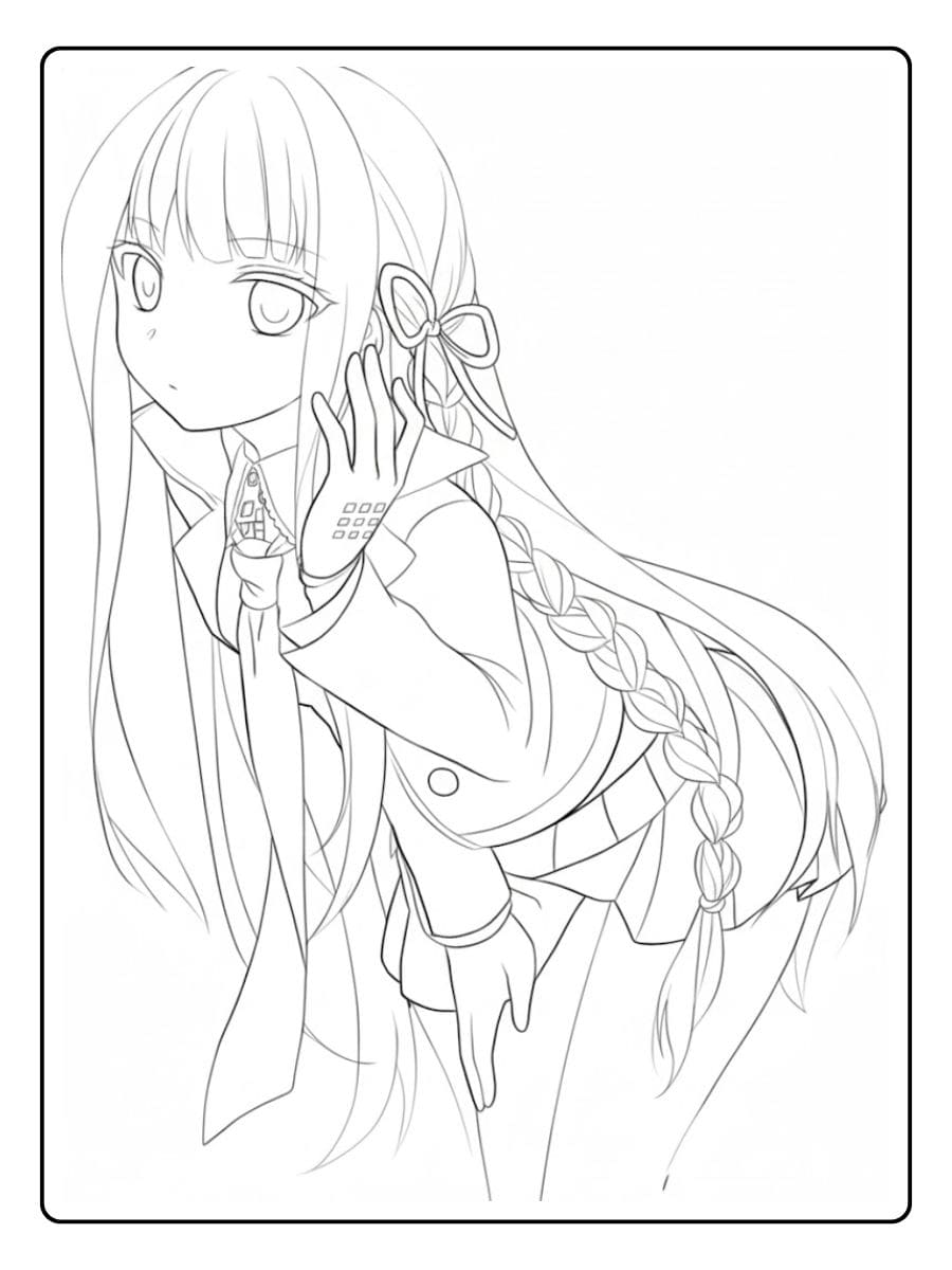 Süßes Anime Mädchen zum Ausmalen Kawaii Schuluniform