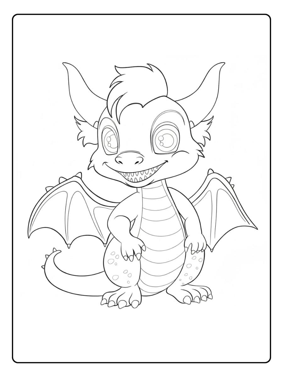Süßes Ausmalbild Drache Freundlicher Baby Drache Umriss