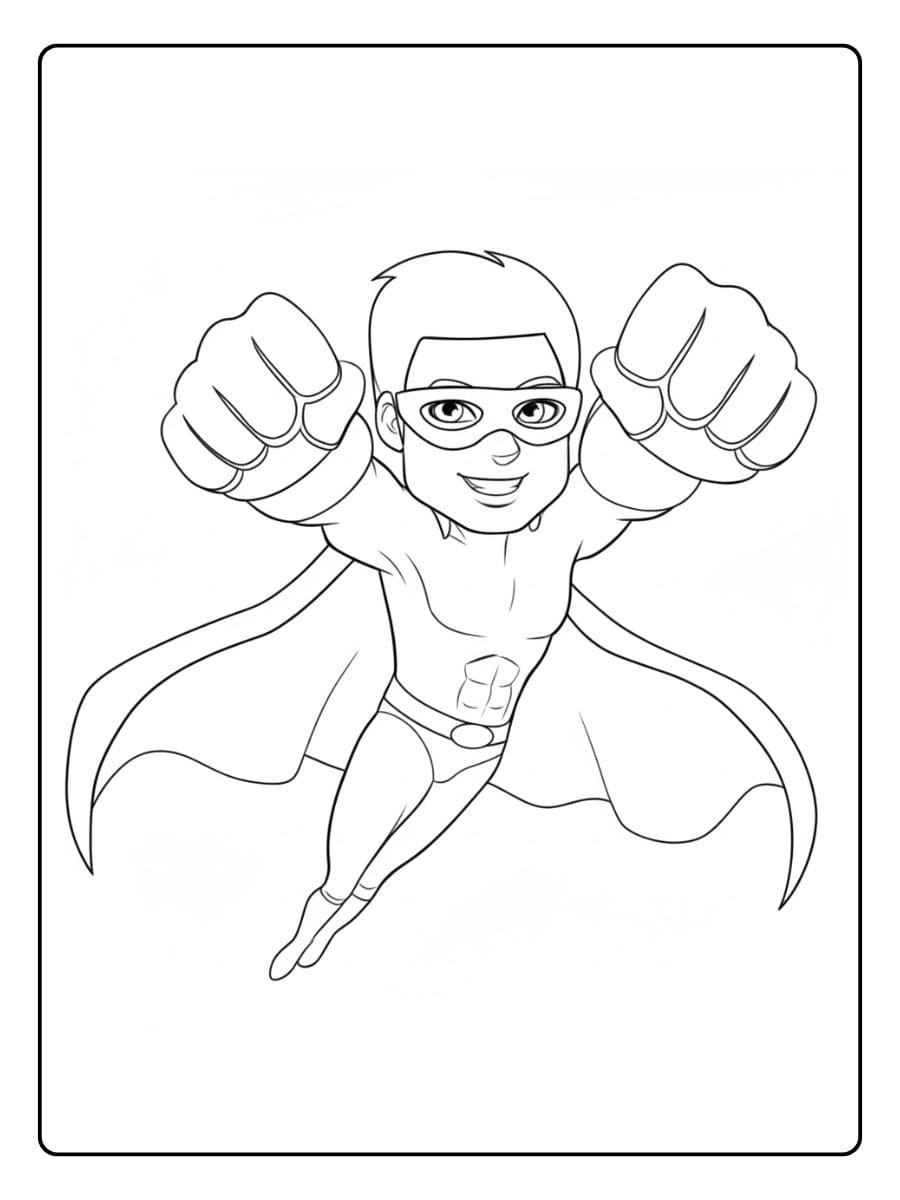 Superheld ausmalbilder Lockenkopf in Kampfpose