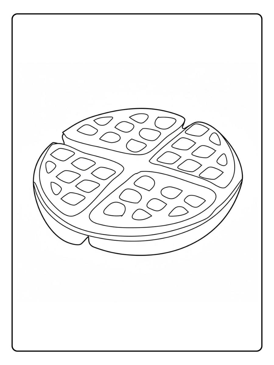 Ein kostenloses süßes Essen Ausmalbild als PDF zum Ausdrucken, das eine leckere, runde Waffel zeigt.