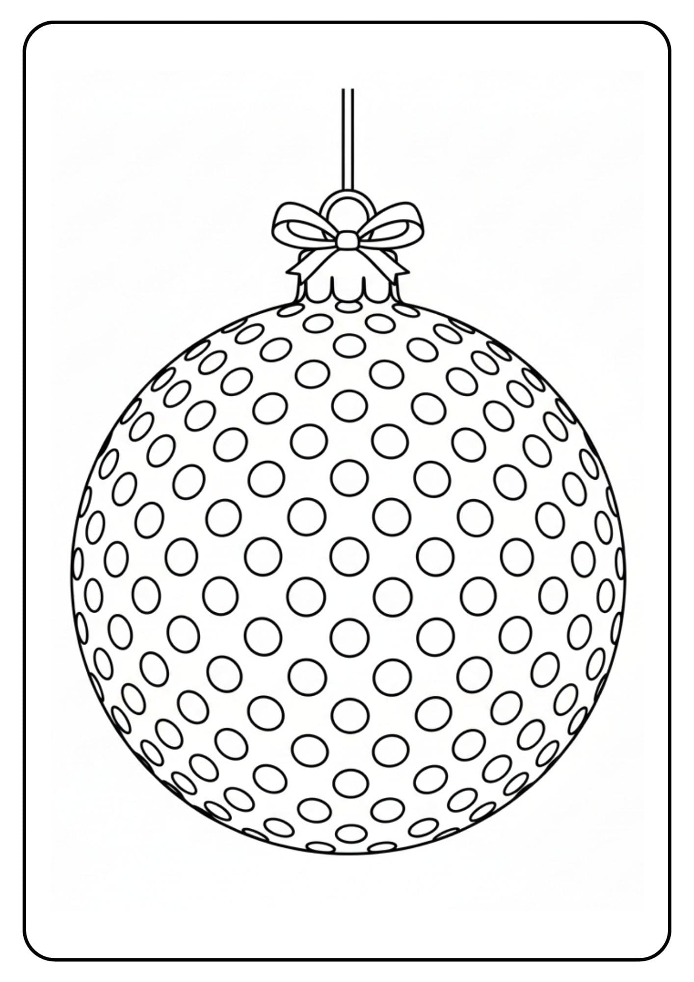 Ein kostenloses Weihnachten Kugeln Ausmalbild, das eine einfache, große Christbaumkugel mit einem Muster aus vielen Punkten zeigt.