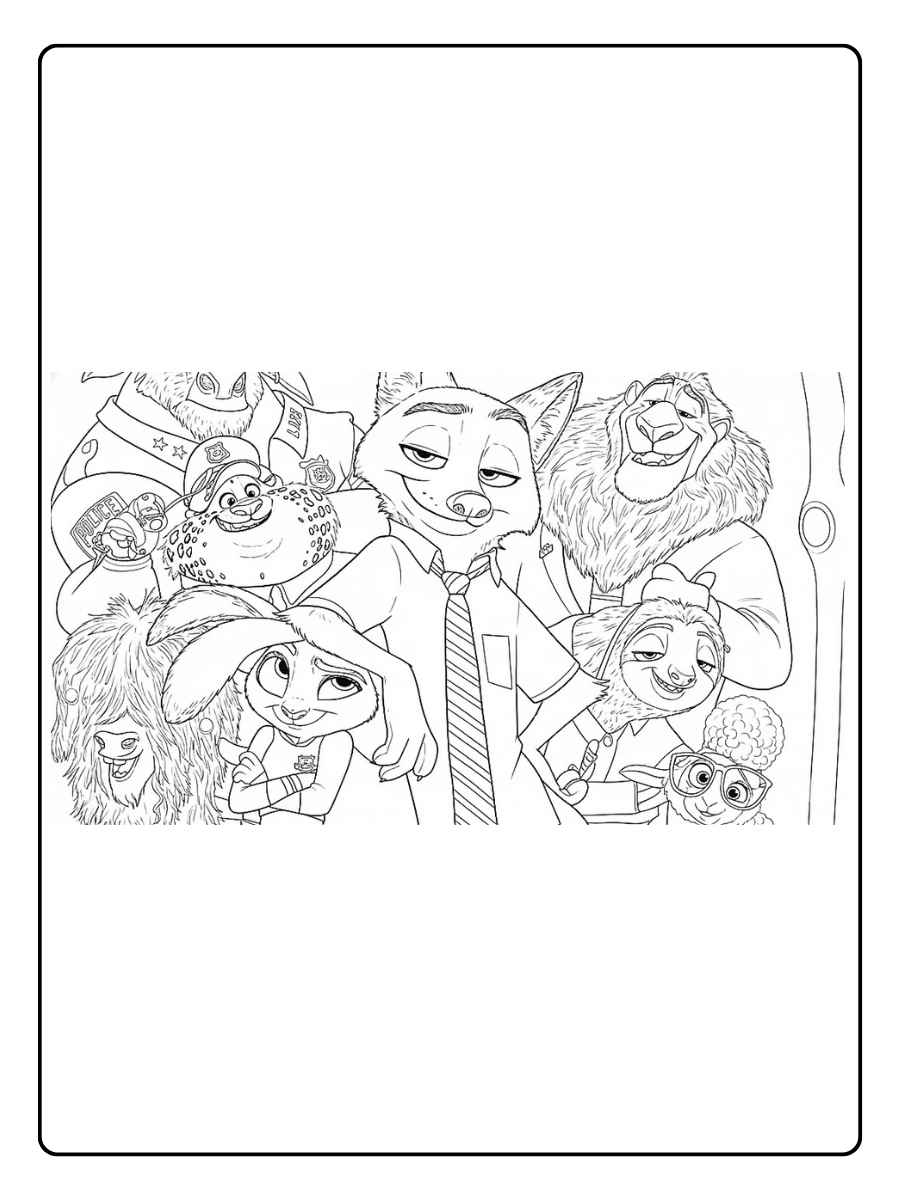 Zootopia Ausmalbilder Große Gruppe von Zootopia Charakteren