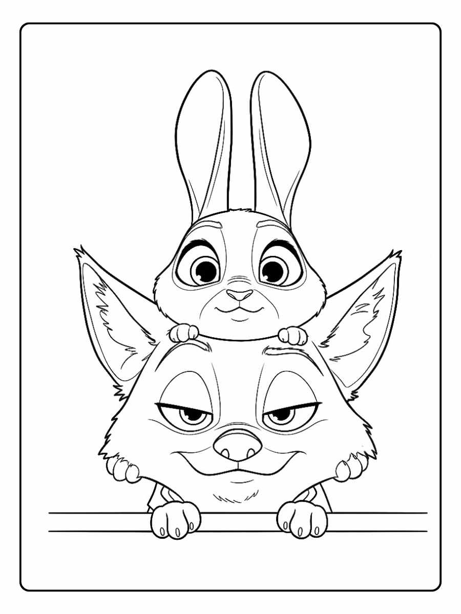Zootopia Ausmalbilder Judy auf Nicks Kopf