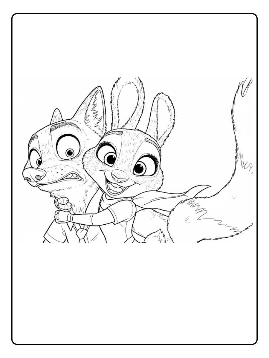 Zootopia Ausmalbilder Judy und Nick Schulter an Schulter