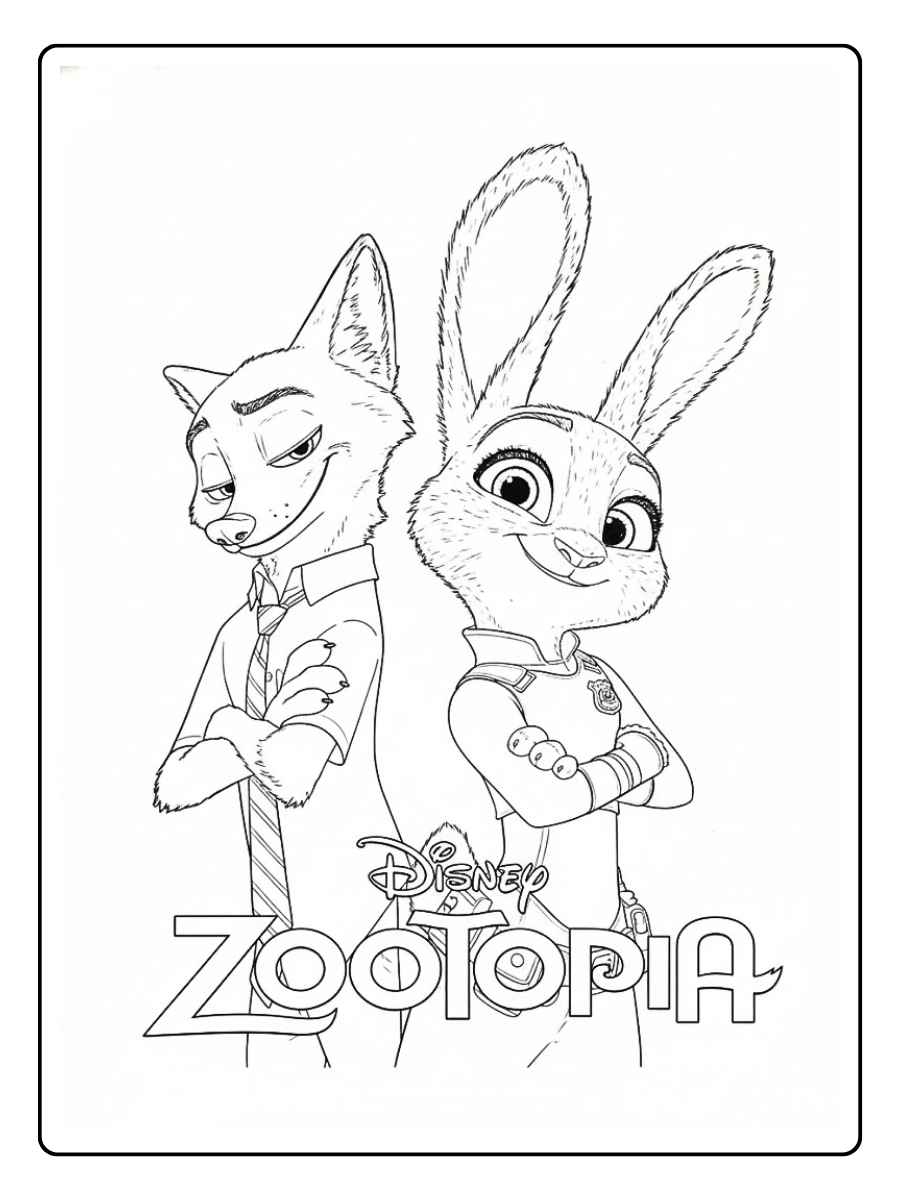 Zootopia Ausmalbilder Judy und Nick beim Zootopia Logo