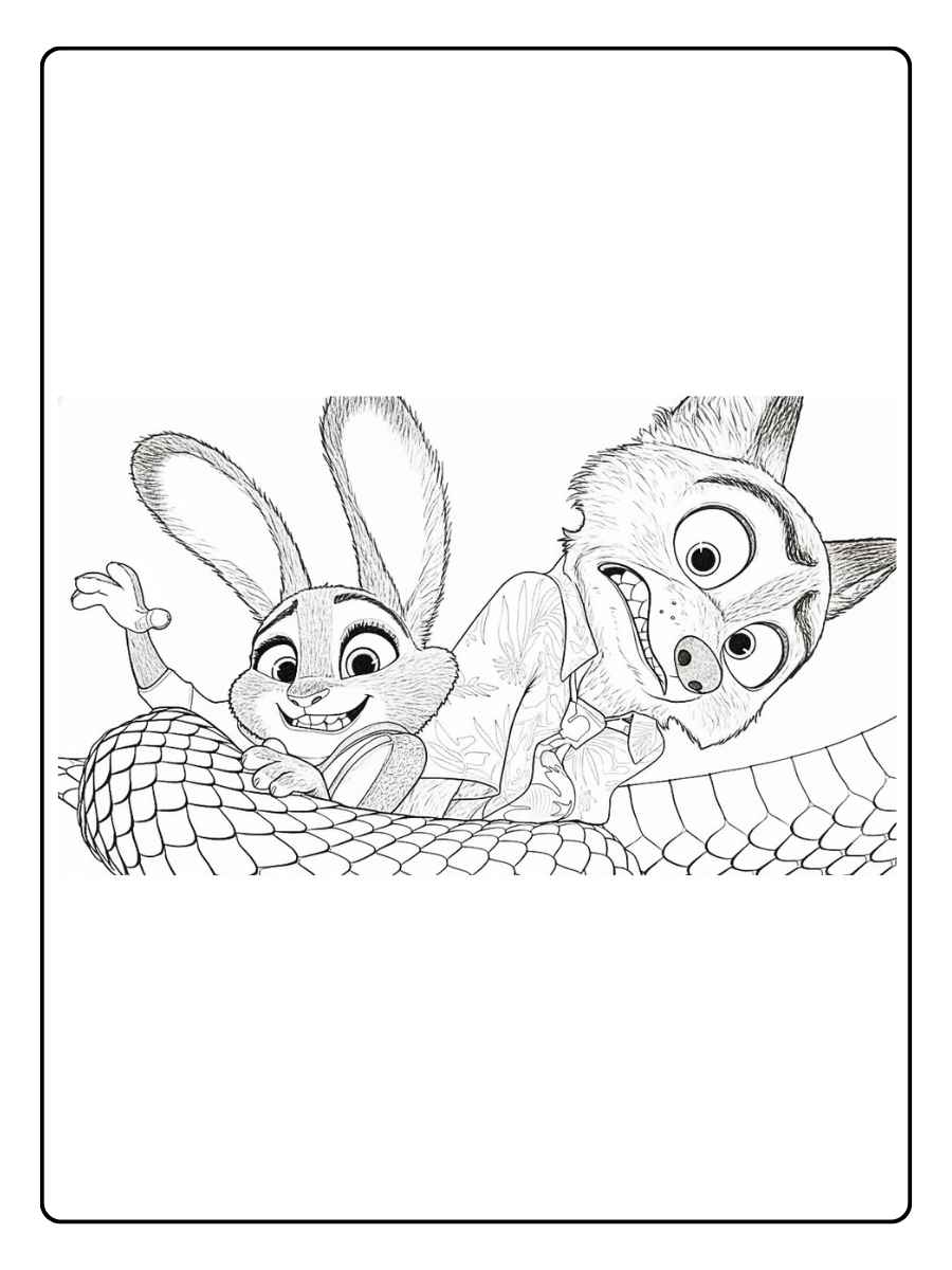 Zootopia Ausmalbilder Judy und Nick spielen zusammen