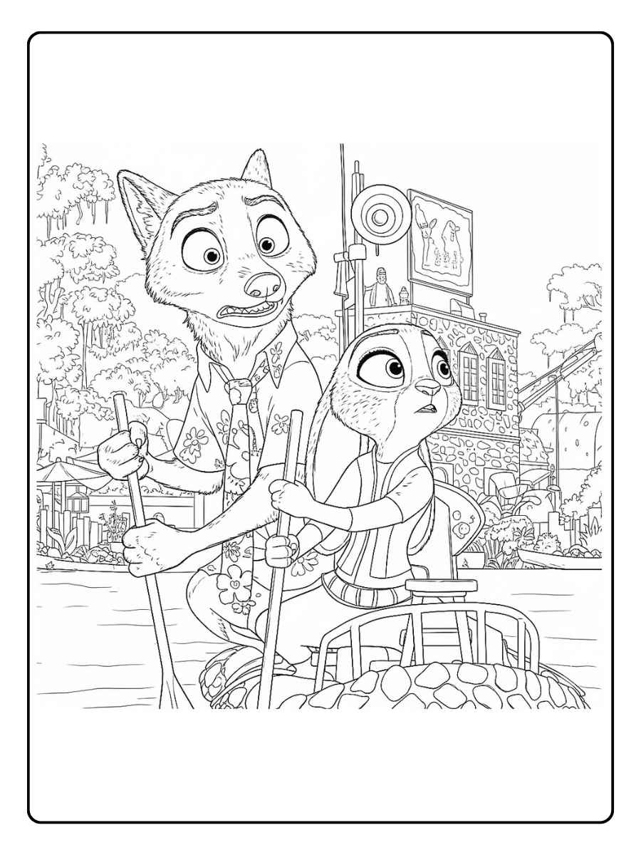 Zootopia Ausmalbilder Nick und Judy im Gespräch auf der Straße