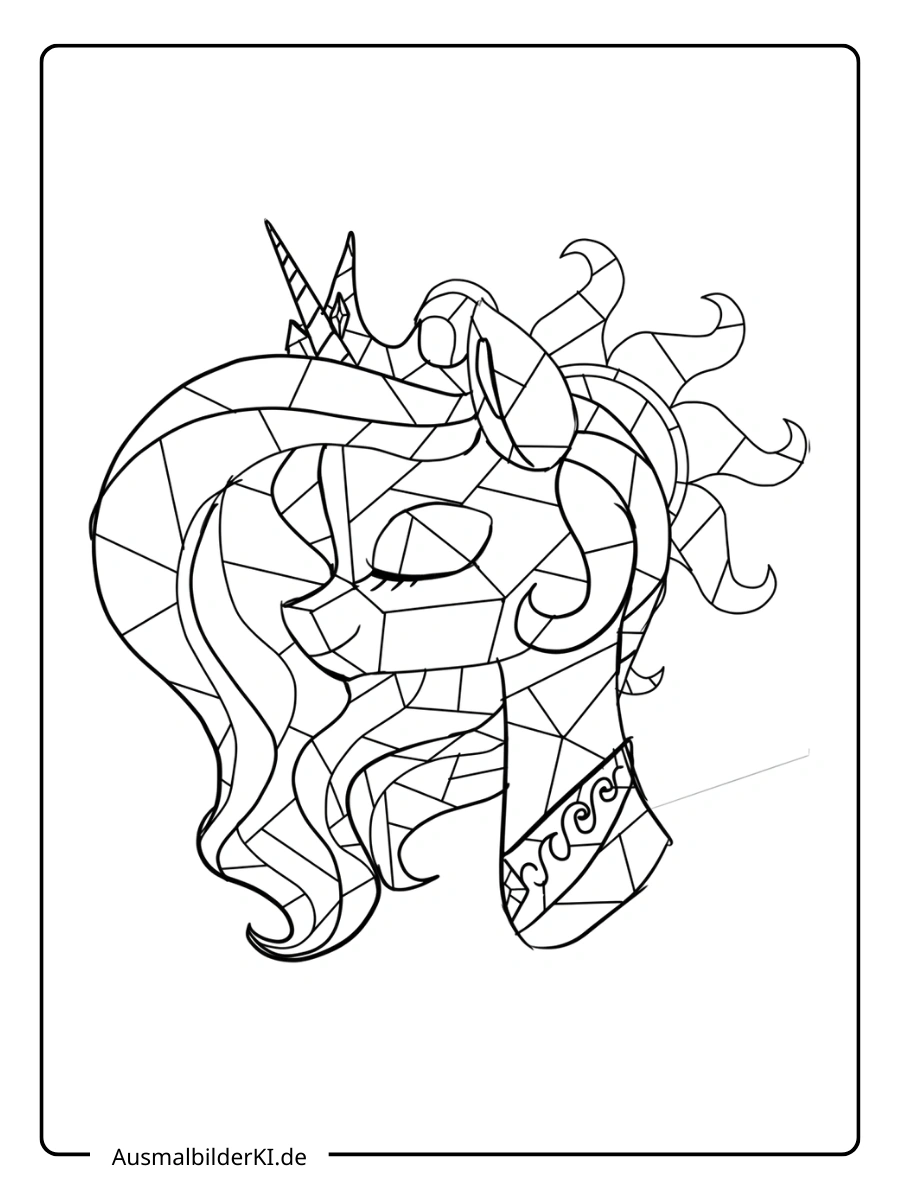 Detailliertes Porträt von Prinzessin Celestia zum Ausmalen.