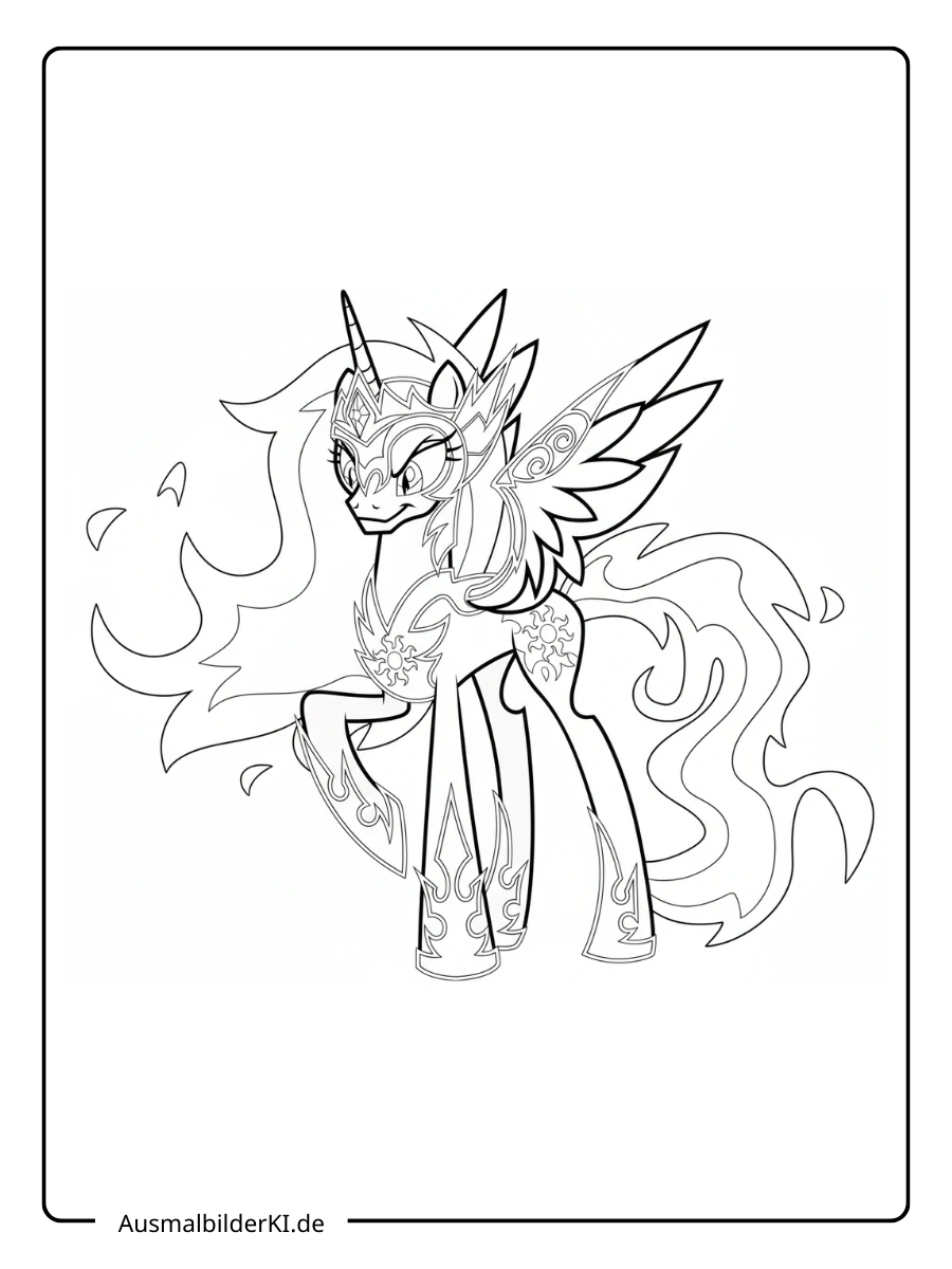Prinzessin Celestia Ausmalbild in einer heldenhaften Pose aus dem Film.