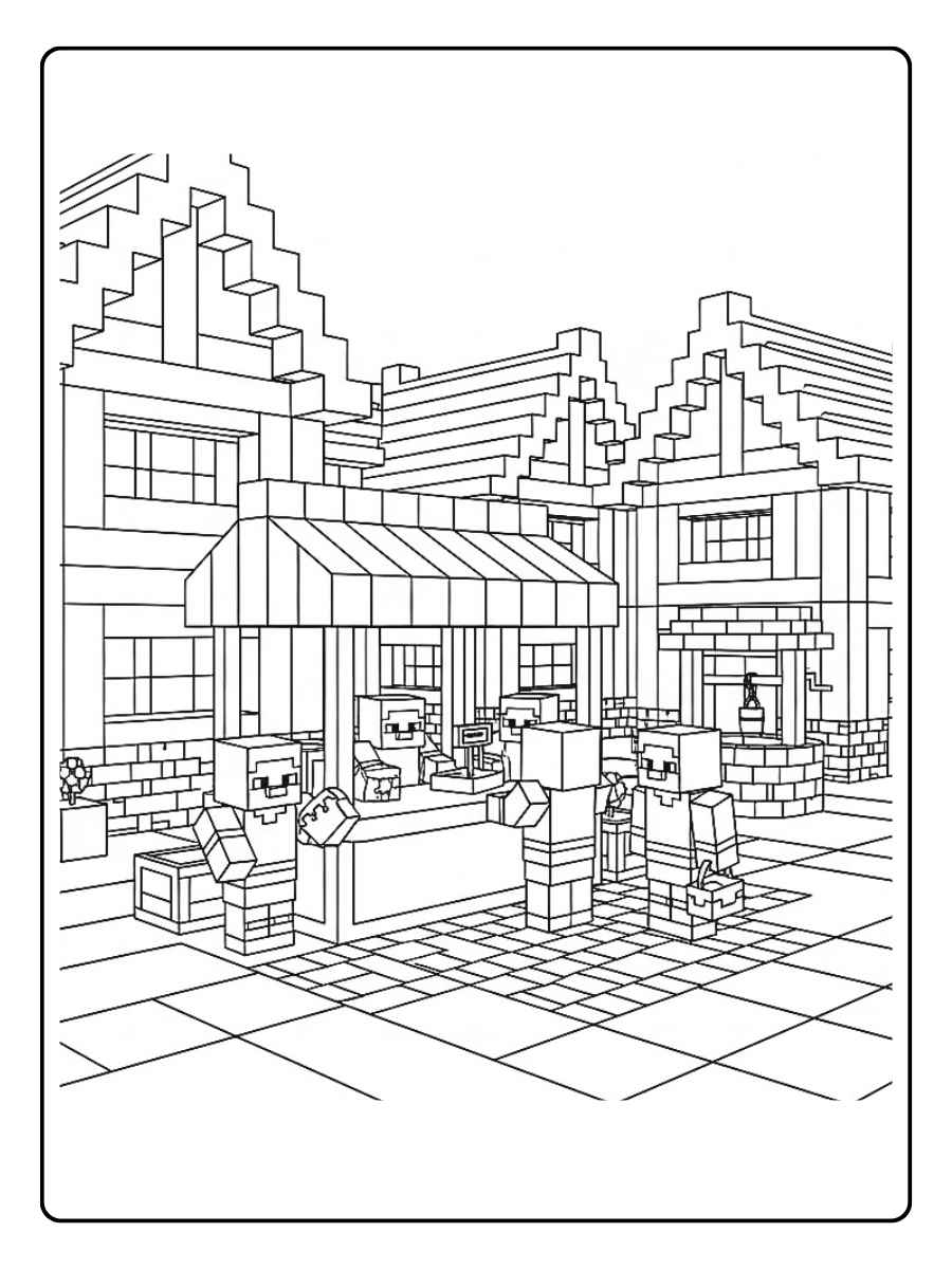 minecraft ausmalbilder dorf farm scene