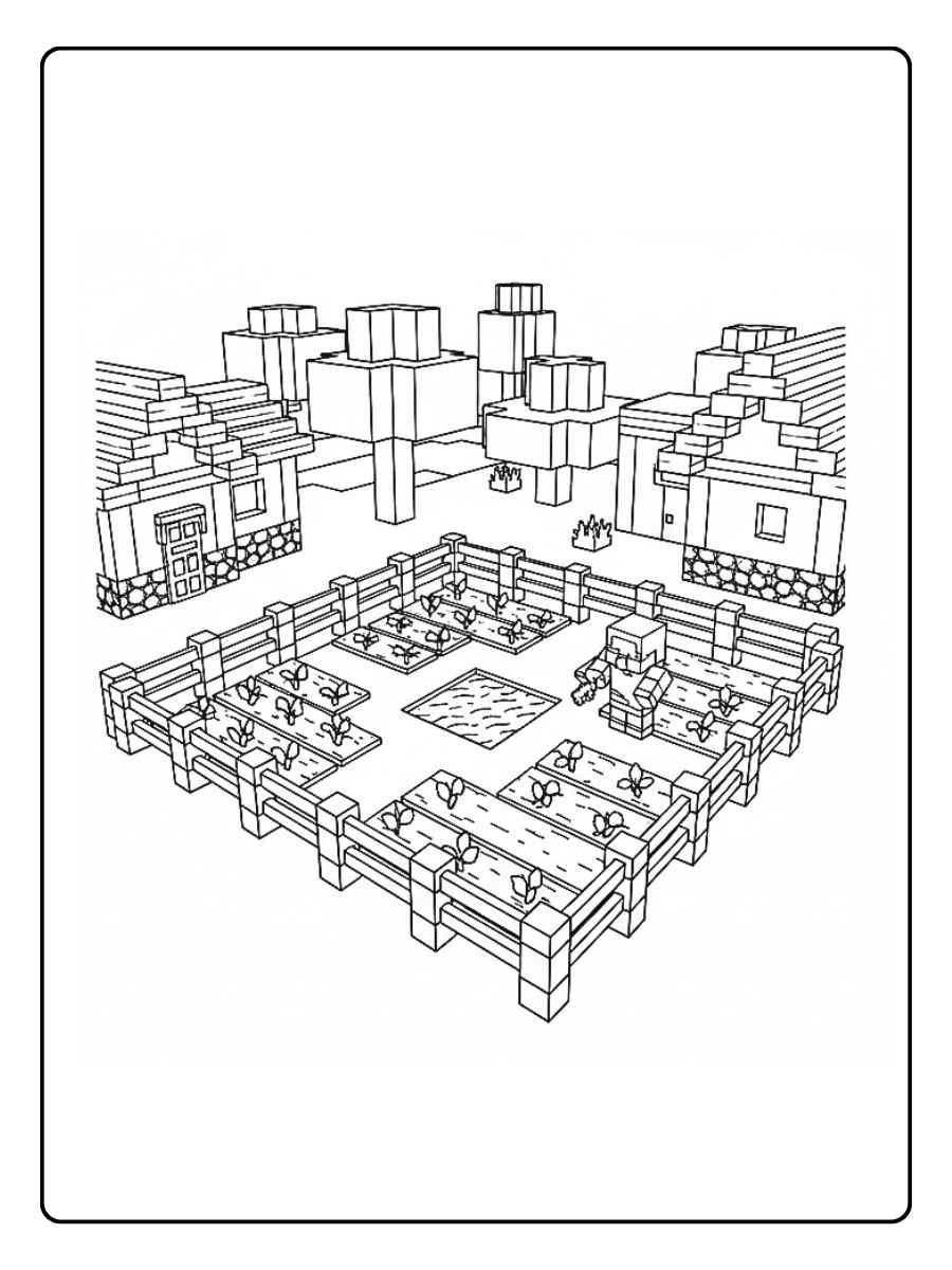 minecraft ausmalbilder dorf houses row