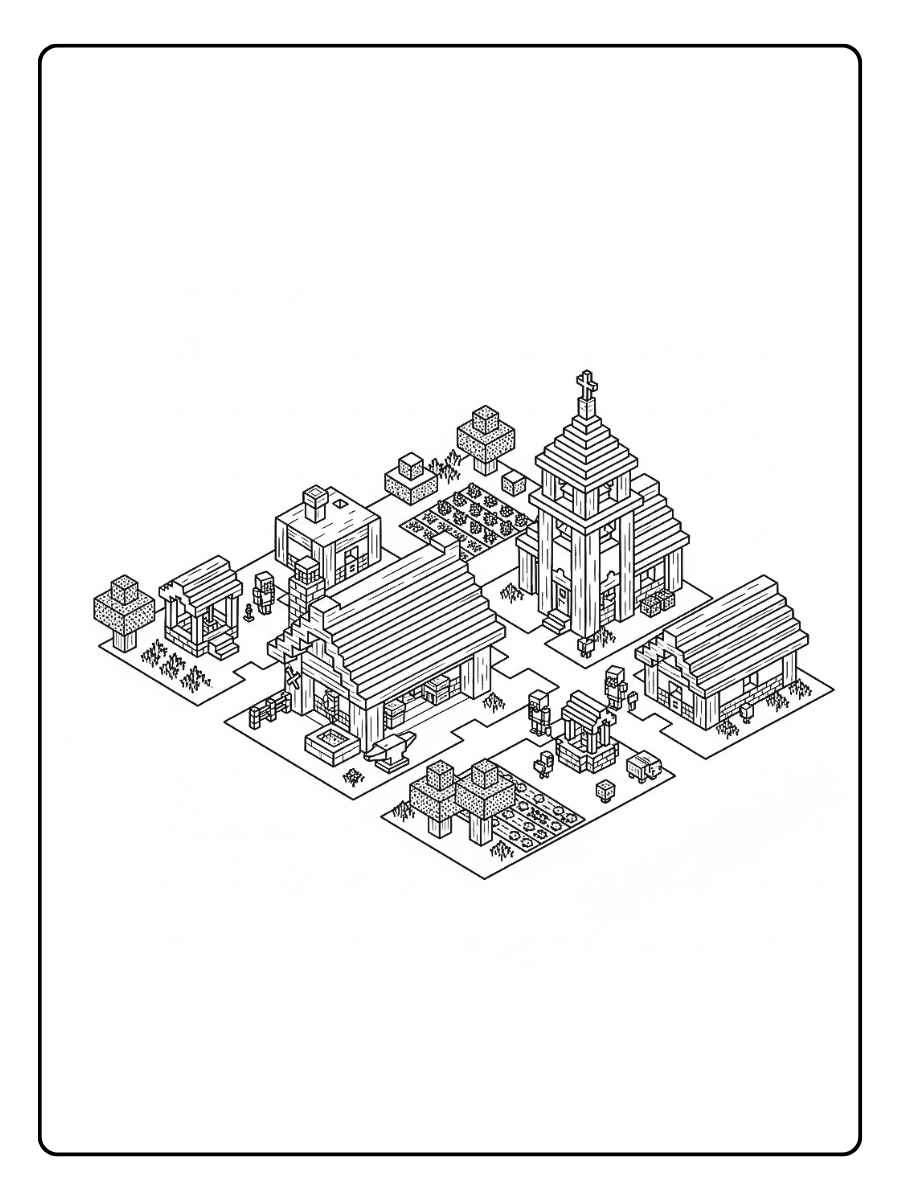 minecraft ausmalbilder dorf village garden
