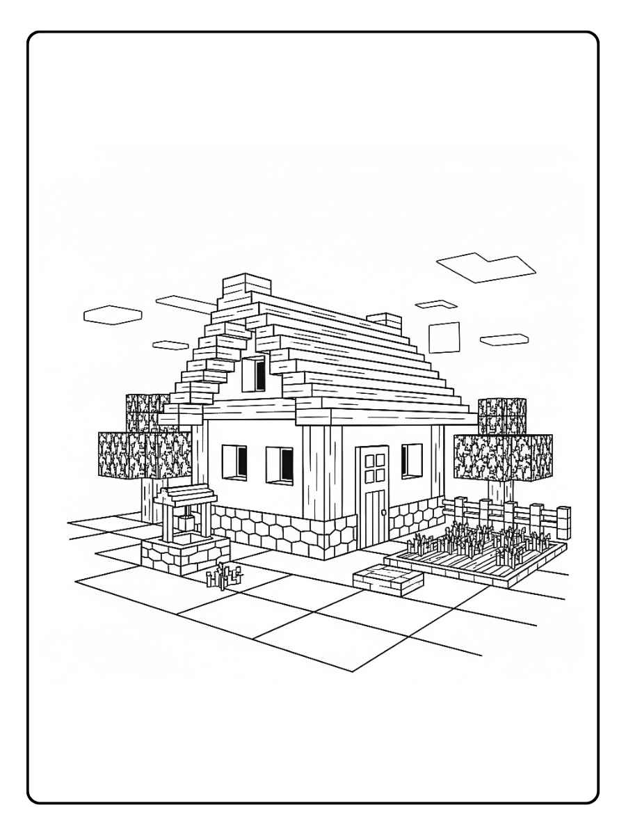 minecraft ausmalbilder dorf village house